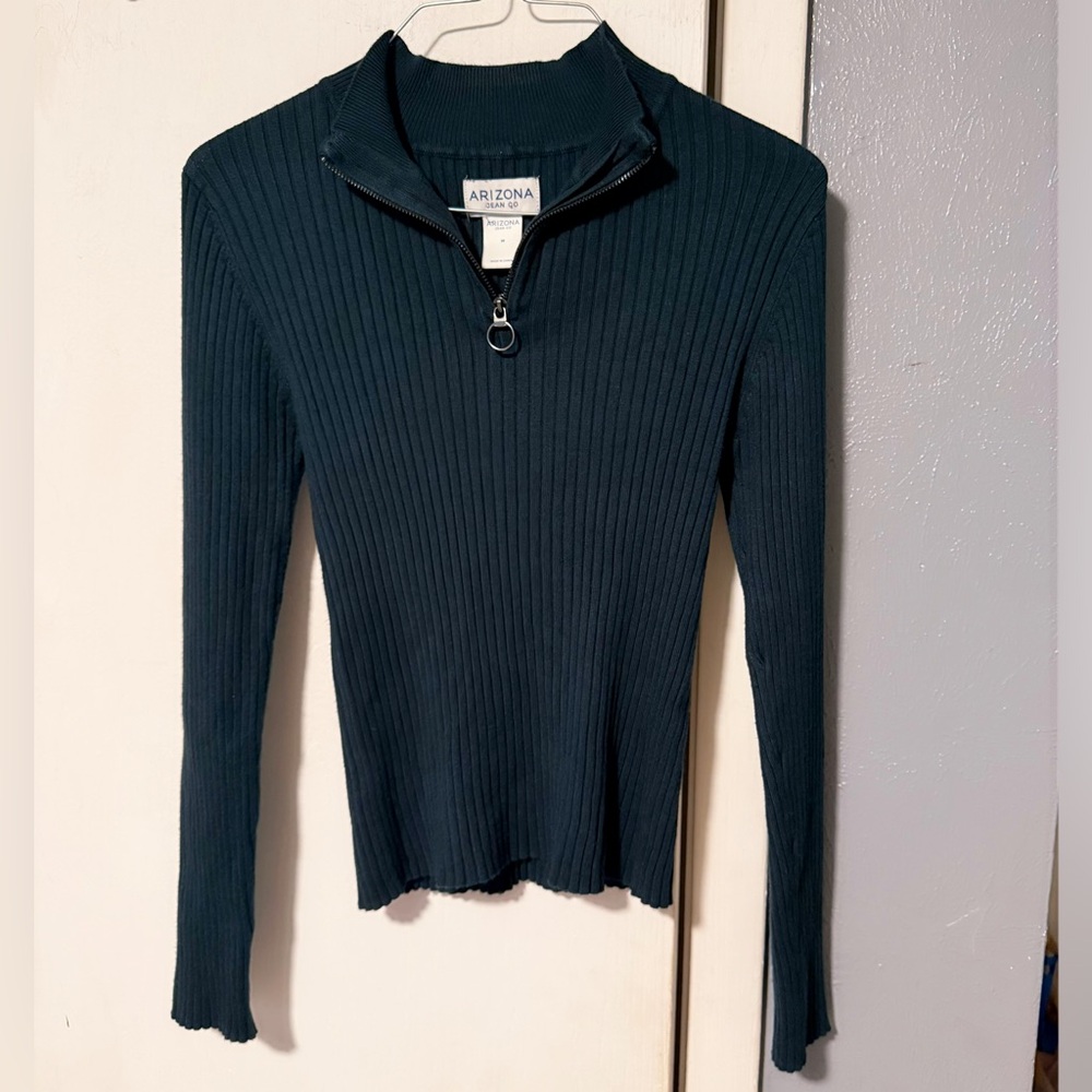 Arizona Jean Company Women's Ribbed Dark Green Top